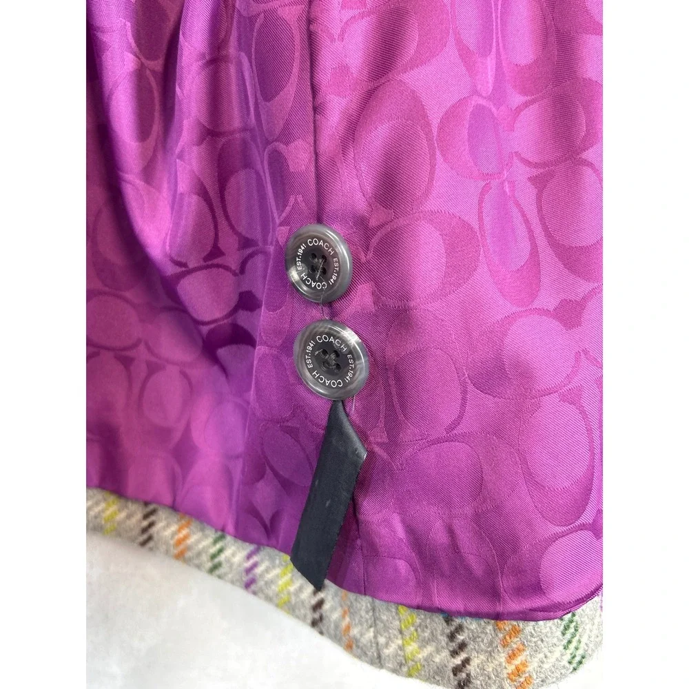 Coach 1941 Wool Coat Womens L Multicolor Tattersall Tweed Plaid Purple Lining - Picture 5 of 10